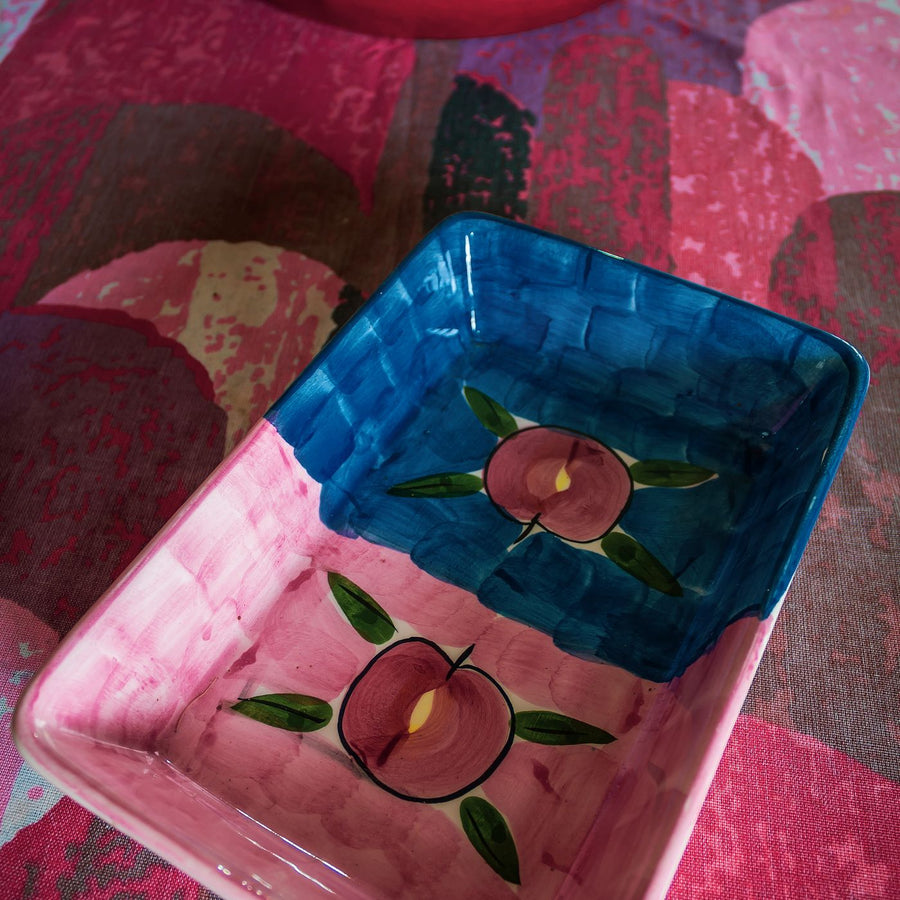 A hand painted ceramic bowl, decorated one piece at a time in the studio.